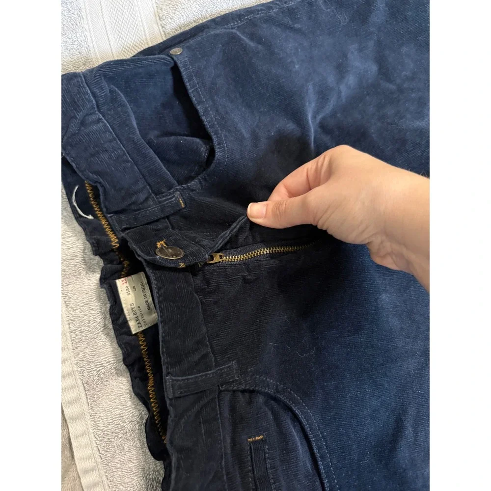 Zara Kids Size 13/14 Navy Blue Corduroy Pants‎ Adjustable Waist Pockets Formal